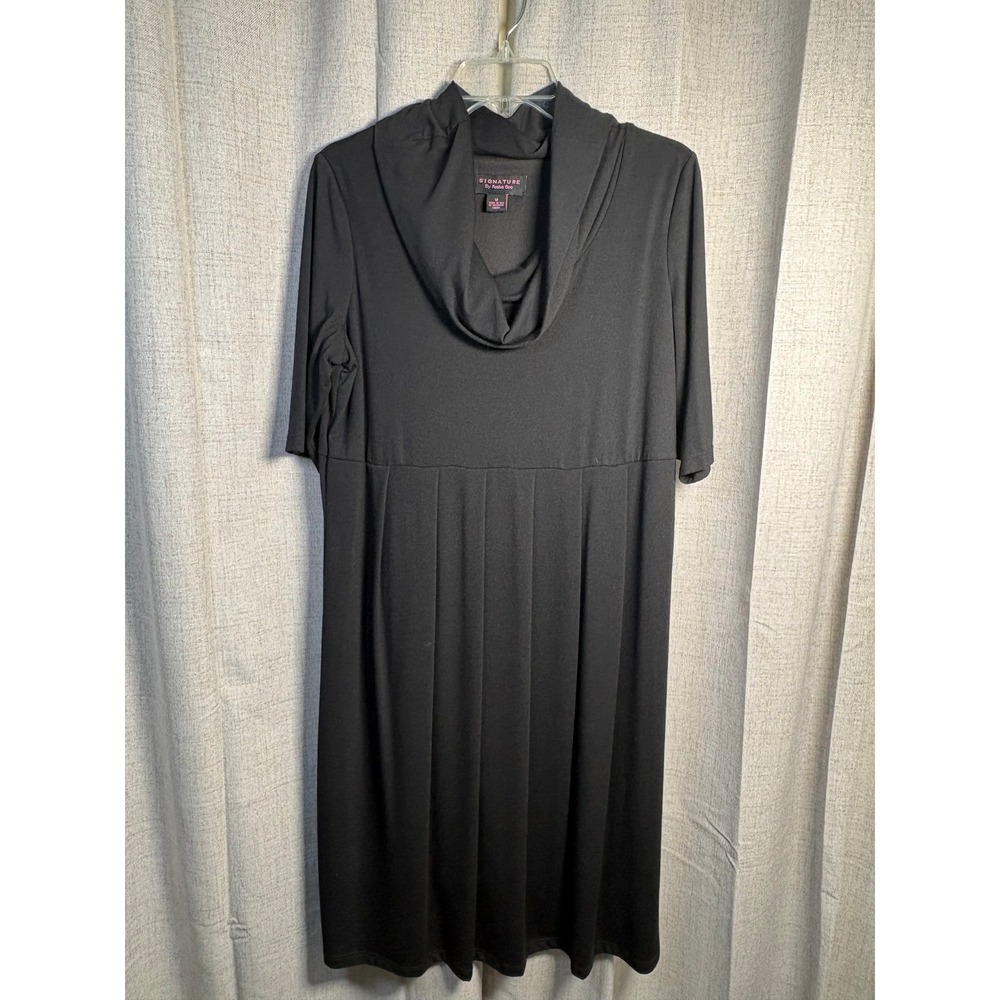 Signature by Robbie Bee Black Cowl Neck Pleated Empire Waist Midi Dress 12
